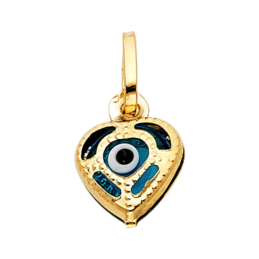 14K Yellow Gold  Evil Eye Heart Pendant